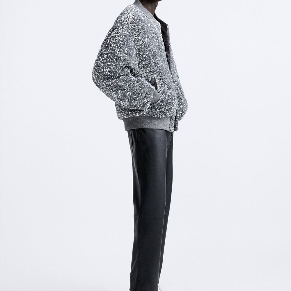 Zara Silver Sequin Bomber Jacket - Picture 3 of 11